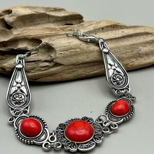 Silver and Red Women's Bracelet